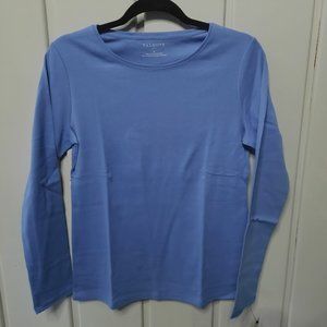 Talbots Cotton Crew Neck Long Sleeve Tee NWT Blue Asst Sizes